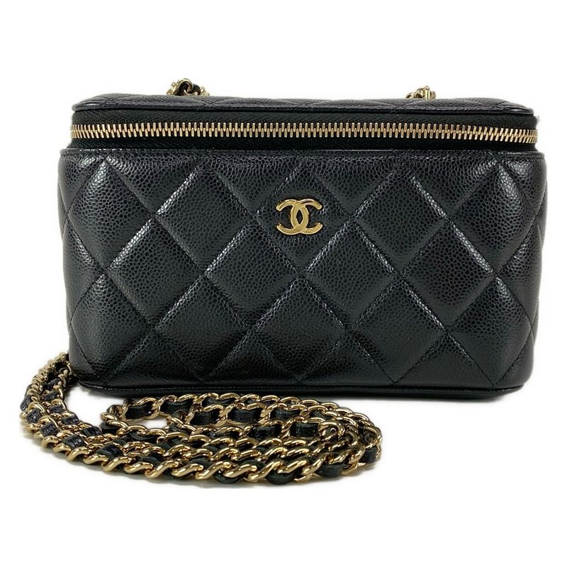 Chanel Vanity Bag Matelasse Ap1341 Black Chain Shoulder/gold Hardware