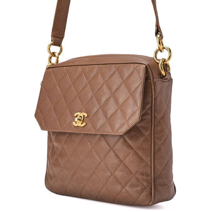 Chanel Chain Shoulder Matelasse Caviar Skin Brown Coco Mark Ball Charm Turnlock