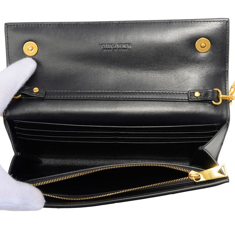 Bottega Veneta Long Wallet Leather Chain Wallet Nero