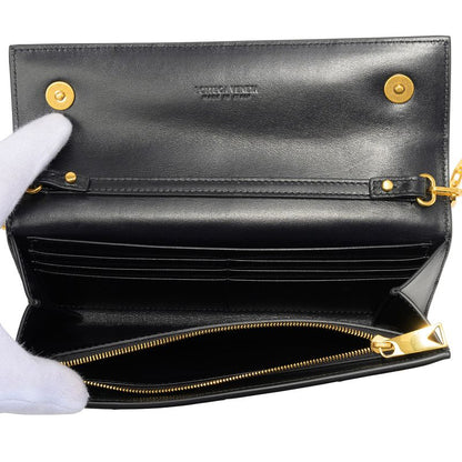 Bottega Veneta Long Wallet Leather Chain Wallet Nero