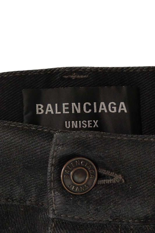 Balenciaga 719341 Tnw62 Damaged Coated Baggy Denim Pants Men's XS