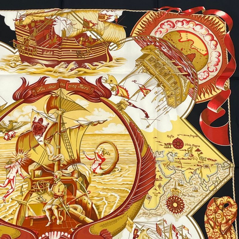 Hermes Scarf Carre 90 Pau-dela Des Cinq Mers Five Seas Beyond Silk Black