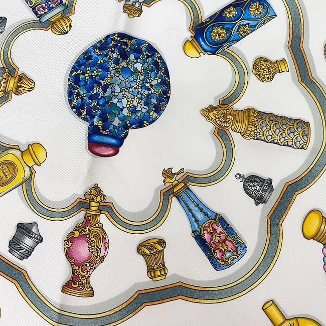 Hermes Scarf Carr 90 Pink White Perfume Bottle Cleaned