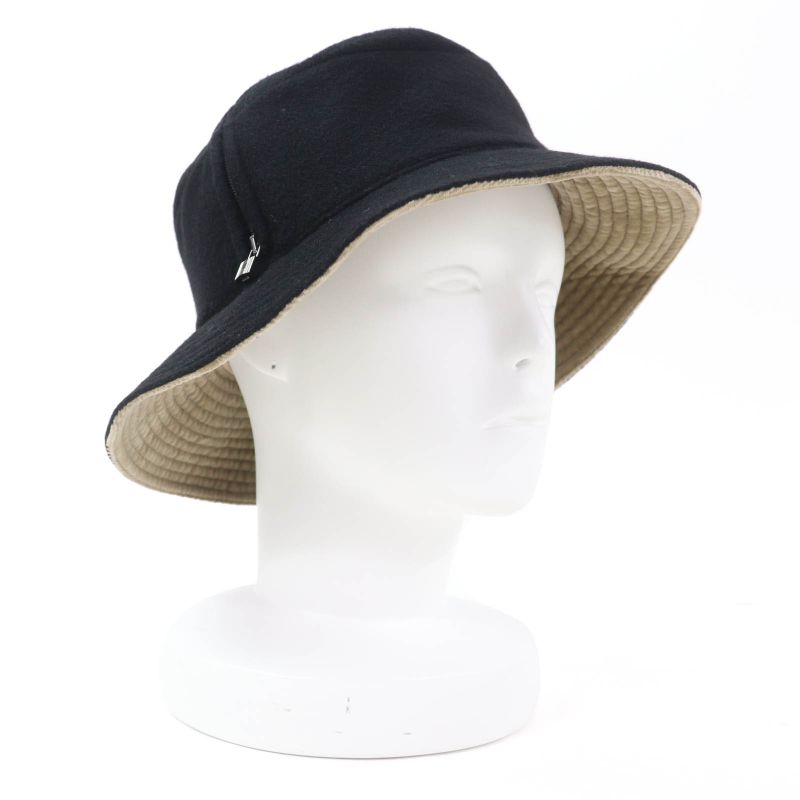 Hermes 100% Cashmere Silver Hardware Cadenas Zip Bucket Hat Black 56 Made In