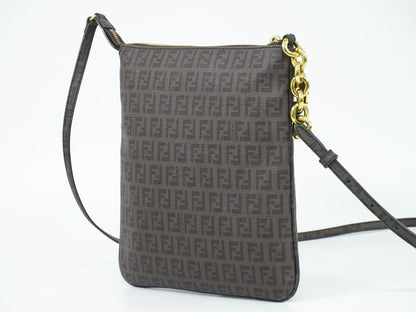 Authentic Fendi Zucchino Shoulder Bag Pochette PVC Brown 8bt150 Zucchino Bag