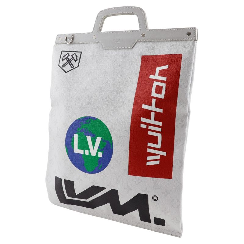 Louis Vuitton Flat Vertical Tote M44627 X White Monogram Canvas Light Gray