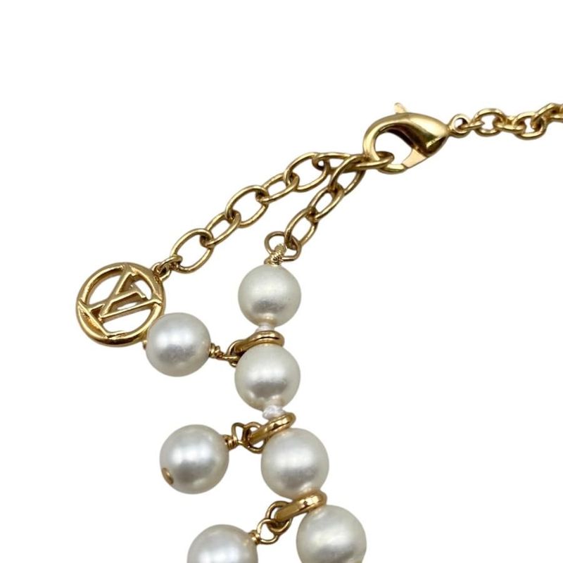 Louis Vuitton Bracelet Pearl River M1685a Monogram Flower LV Logo White Gold