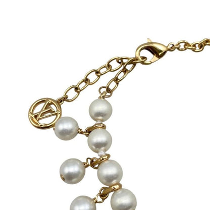 Louis Vuitton Bracelet Pearl River M1685a Monogram Flower LV Logo White Gold