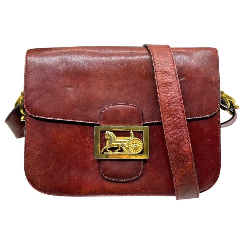 Celine Vintage Carriage Metal Leather Shoulder Bag Vintage Carriage Hardware
