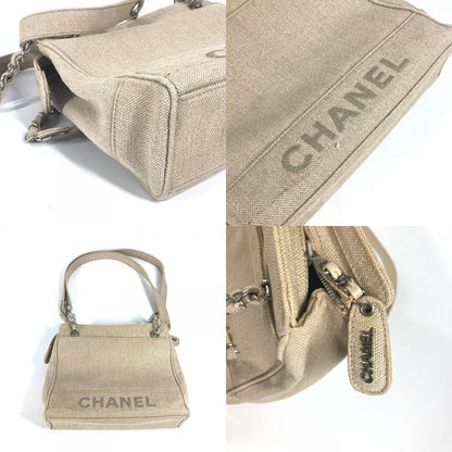 Chanel Shoulder Bag CC Coco Mark Canvas Beige