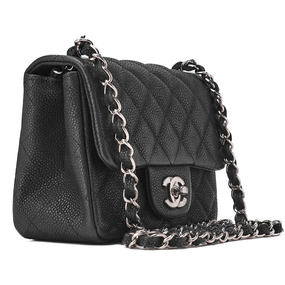 Chanel Shoulder Bag Mini Matelasse Caviar Skin Black Single Flap Turnlock