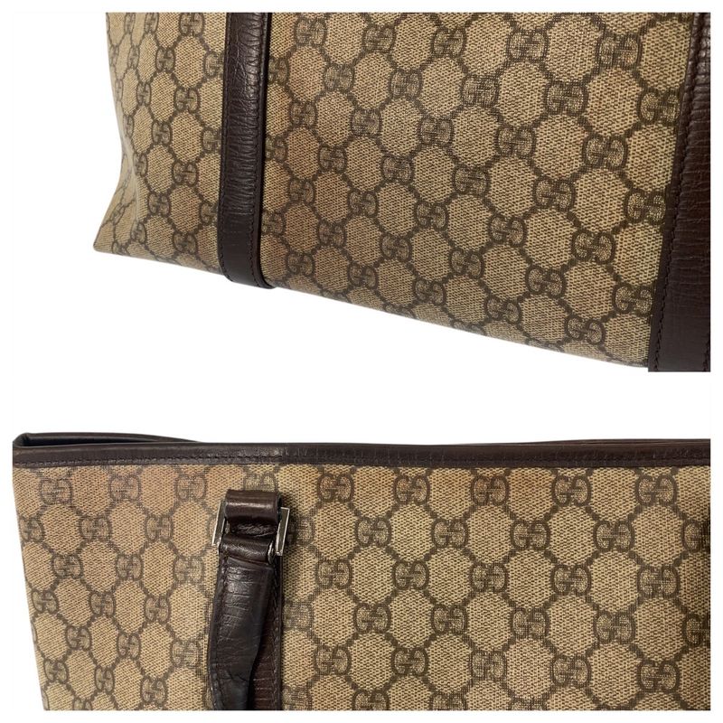 Gucci Beige Brown Silver Hardware GG Supreme Canvas/leather 114595 Tote Bag