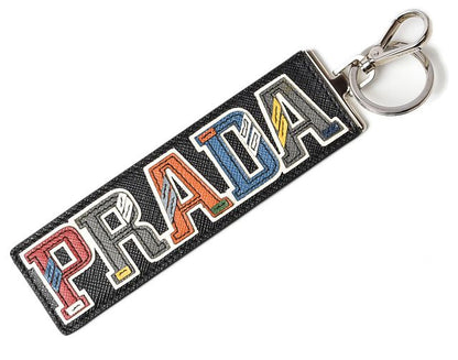 Unused Prada Key Ring Key Holder Logo Patchwork Black Multi