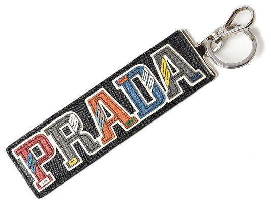 Unused Prada Key Ring Key Holder Logo Patchwork Black Multi