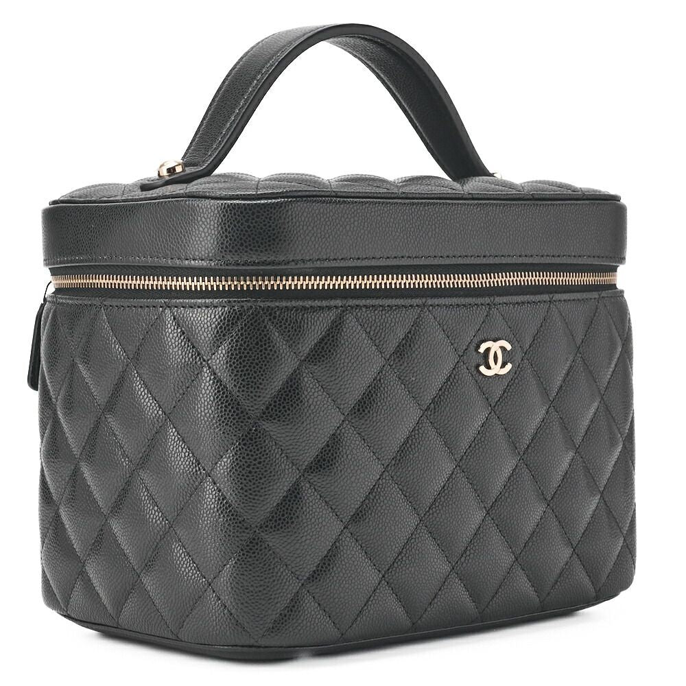 Chanel Matelasse Vanity Handbag Caviar Skin Black With Gold Hardware Ladies Bag