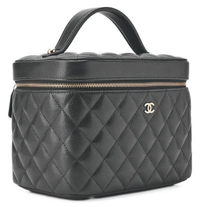 Chanel Matelasse Vanity Handbag Caviar Skin Black With Gold Hardware Ladies Bag