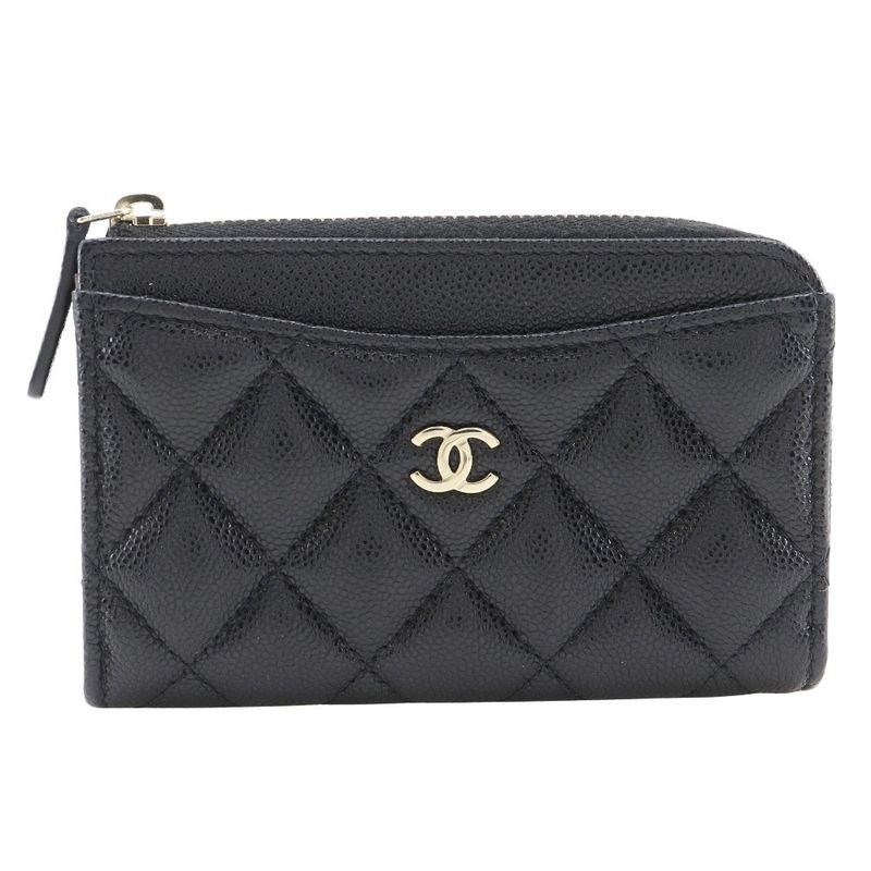 Chanel Matelasse L-shape Zipper Fragment Case Caviar Skin Black Ladies Coin Case