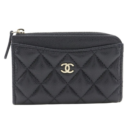 Chanel Matelasse L-shape Zipper Fragment Case Caviar Skin Black Ladies Coin Case
