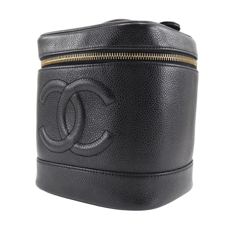 Chanel Vanity Coco Mark Handbag Caviar Skin Black Ladies Handbag