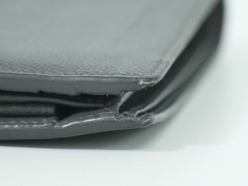 Authentic Saint Laurent Leather Fold Wallet Compact Wallet Gray 396303 Wallet