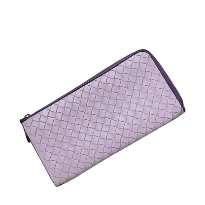 Bottega Veneta L Shaped Zipper Long Wallet In Purple Intrecciato Excellent