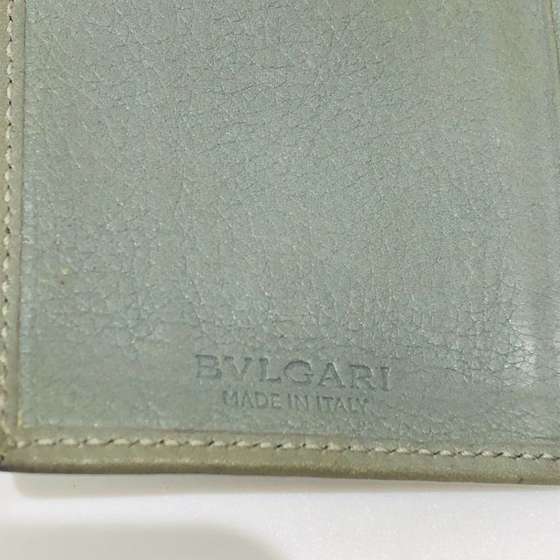 Bvlgari Bvlgari Business Card Holder Olive Leather Men's Preowned 005667