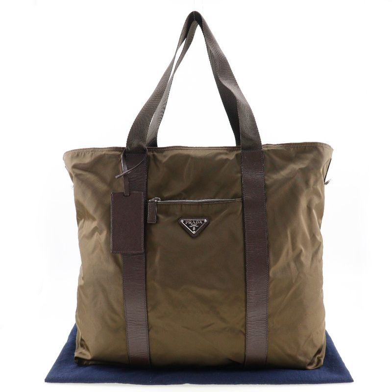 Prada Nylon Khaki Unisex Boston Bag