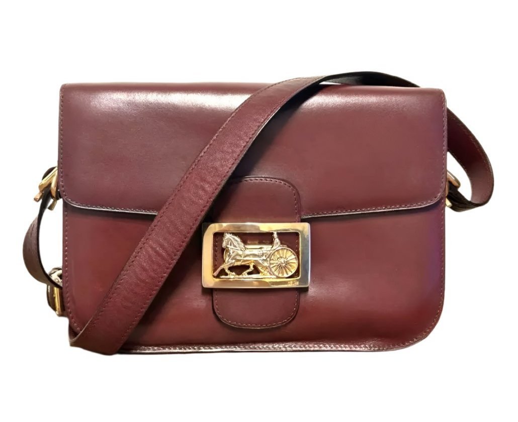 CELINE Vintage Horse Carriage Crossbody Bag Triomphe Burgundy Leather - The Reluxe