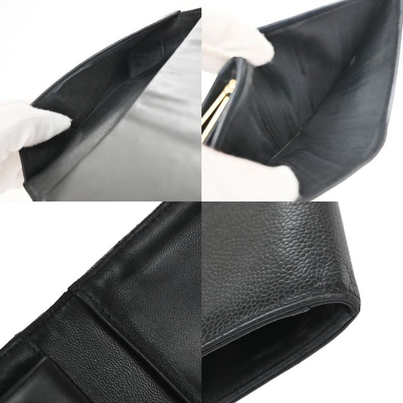 Chanel Caviar Skin CC Wallet Bifold Wallet Black Leather 30ka681