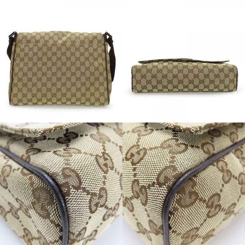 Gucci Shoulder Bag 146236 GG Canvas Leather Beige Brown Silver Hardware