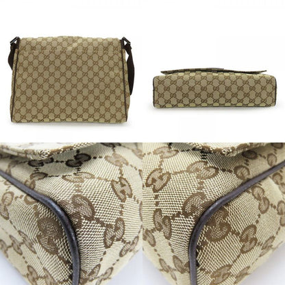 Gucci Shoulder Bag 146236 GG Canvas Leather Beige Brown Silver Hardware