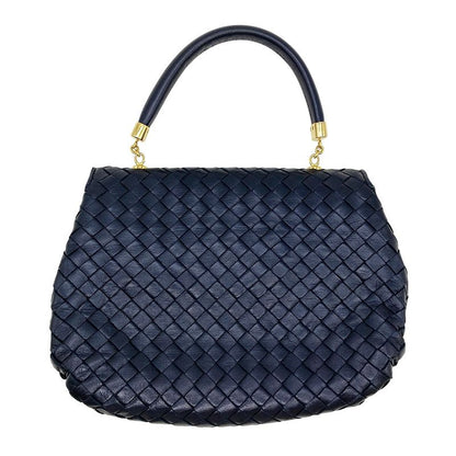 Bottega Veneta Intrecciato Handbag Leather Navy Gold Hardware Women
