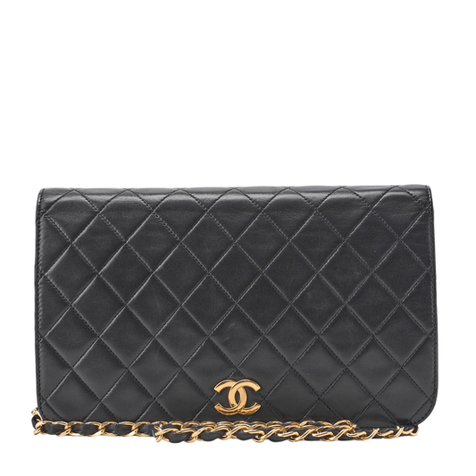 Chanel Chain Shoulder Bag Matelasse Push Lock Lambskin Black Gold Hardware