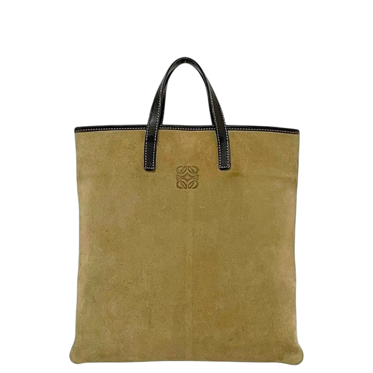 Loewe Tote Bag Beige Brown Anagram Excellent Condition Suede Leather