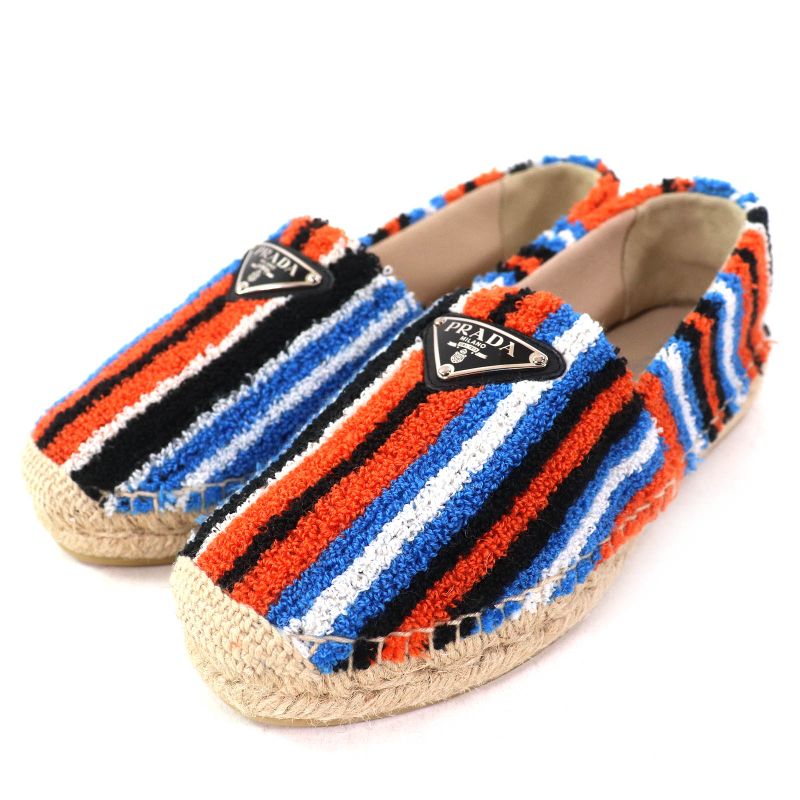 Prada 1s840m Terrycloth Triangle Logo Espadrilles Flat Shoes Slip-on Arancio 36