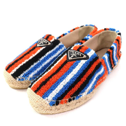 Prada 1s840m Terrycloth Triangle Logo Espadrilles Flat Shoes Slip-on Arancio 36