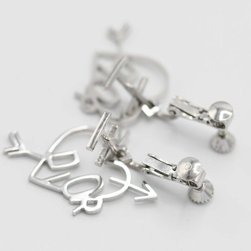 Christian DIOR Earrings Heart Arrow Silver Color Accessories Ladies With