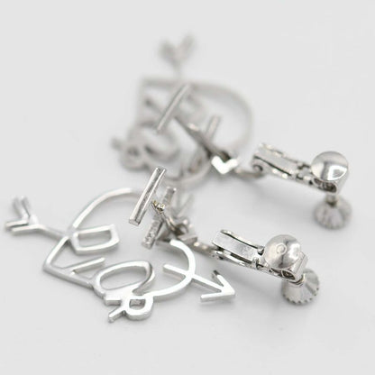 Christian DIOR Earrings Heart Arrow Silver Color Accessories Ladies With