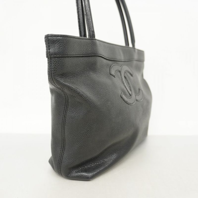 Chanel Handbag Caviar Skin Black Gold Hardware Women