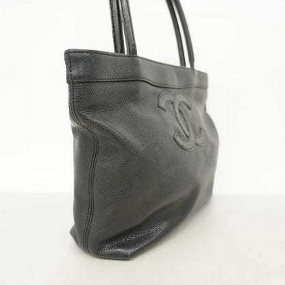 Chanel Handbag Caviar Skin Black Gold Hardware Women