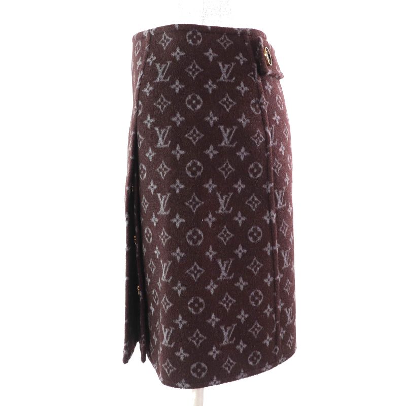 Louis Vuitton 21AW 1a90z6 Monogram Martin Girl Wool Silk Logo Button Mini Skirt