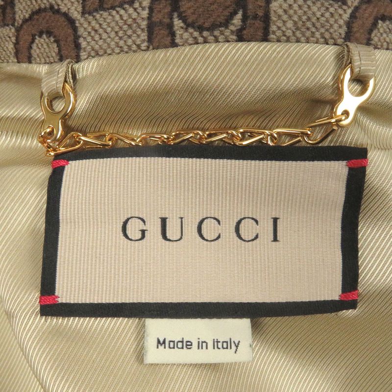 Gucci 694157 Wool Silk Horsebit Allover Pattern Jacquard Blouson Jacket Brown