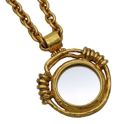 Chanel Necklace Women's Men's Brand Coco Mark Metal GP Gold Round Large Vintage