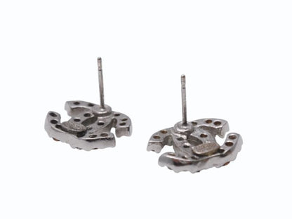 Chanel CC Logo Earrings 03 Rhinestone Metal Silver Clear — view 6