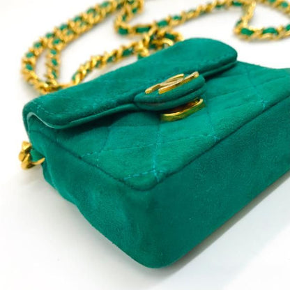 Chanel Suede Mini Chain Shoulder Bag Green