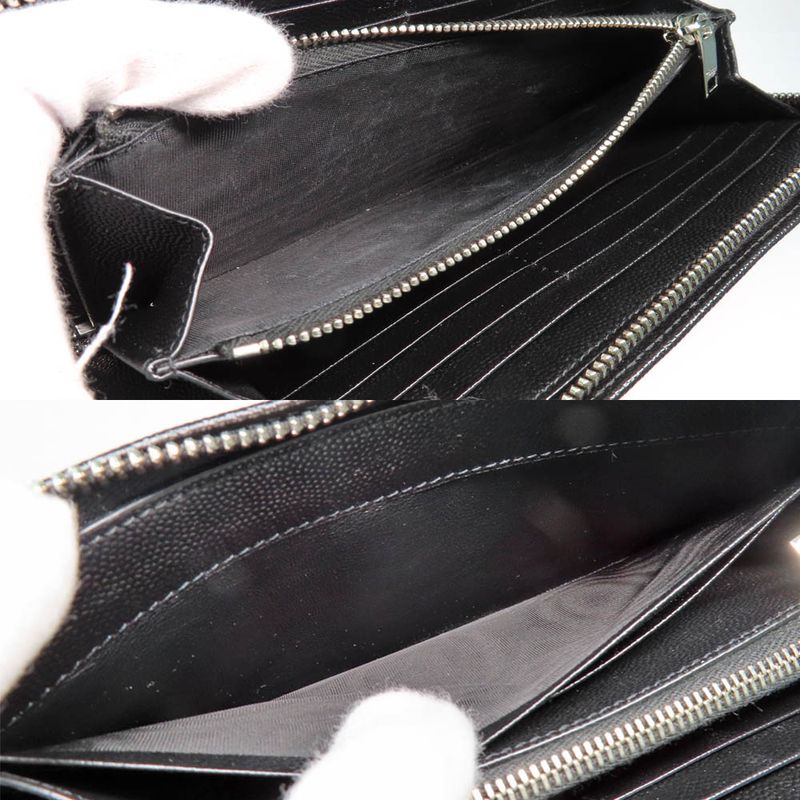 Saint Laurent Full Zip Wallet 534290 Grain Leather Black Silver-hardwar