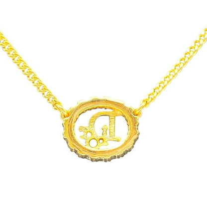 Christian DIOR Necklace Rhinestone Vintage Round Logo Gold