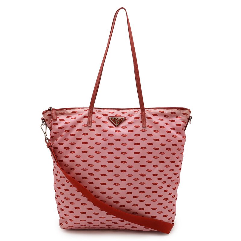 Prada Triangle Logo Lip Pattern Lip Tote Bag 2WAY Shoulder Bag Shoulder Nylon