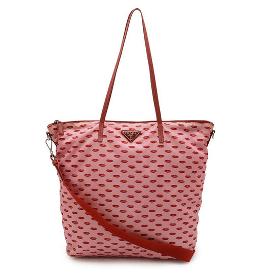 Prada Triangle Logo Lip Pattern Lip Tote Bag 2WAY Shoulder Bag Shoulder Nylon