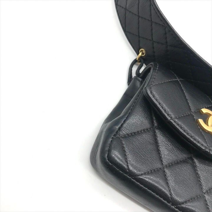 Chanel CC Logo Push Lock Mini Quilted Waist Pouch Black